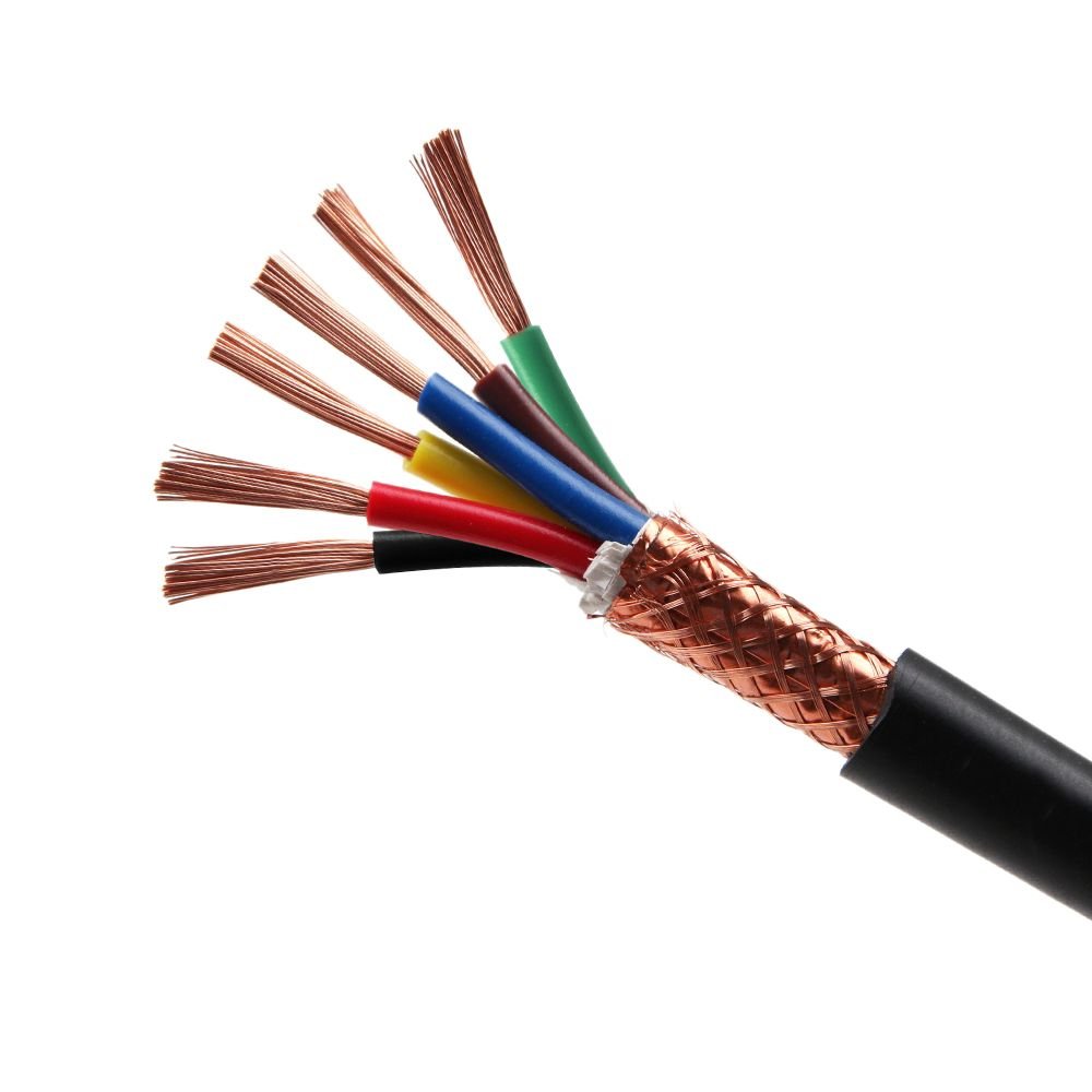 Shielded flexible control cable KVVRP structure cross-section showing conductor, insulation, shielding braid and outer sheath layers