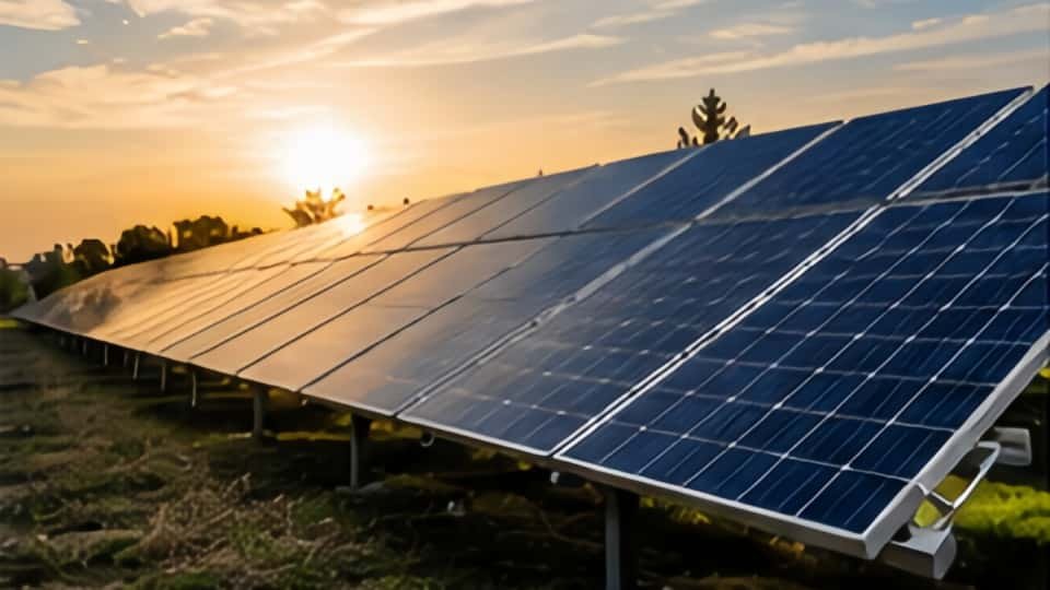 Solar farm and wind turbines renewable energy installation