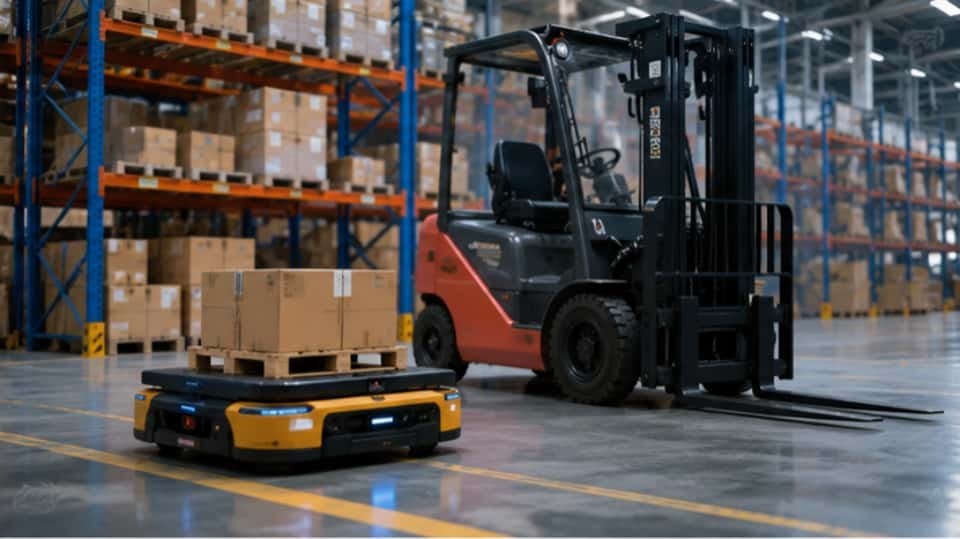 Warehouse equipment with indoor cranes for cable storage and logistics operations