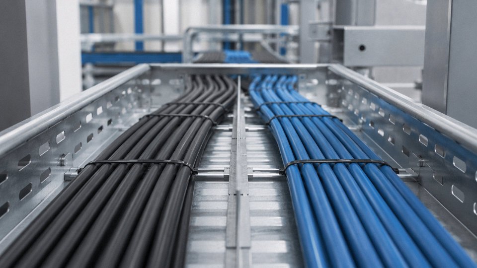 power-and-control-wires-same-conduit-01-cable-tray-zoning-diagram-showing-power-and-control-bundle-separation-with-metal-divider-and-150-300mm-gap-labels