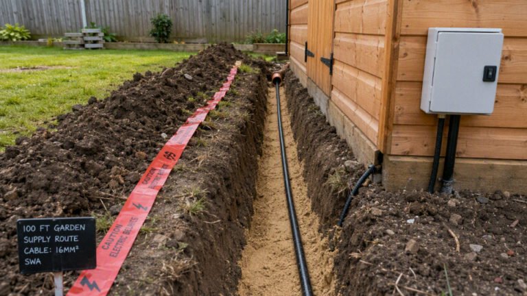 What size armoured cable for shed 100 ft down the garden?