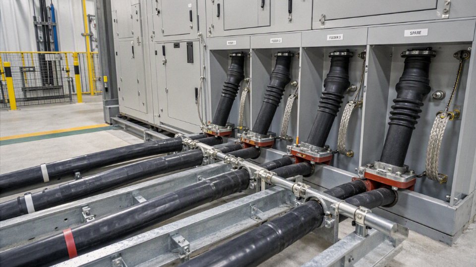 Medium voltage power cables installed in an industrial electrical facility